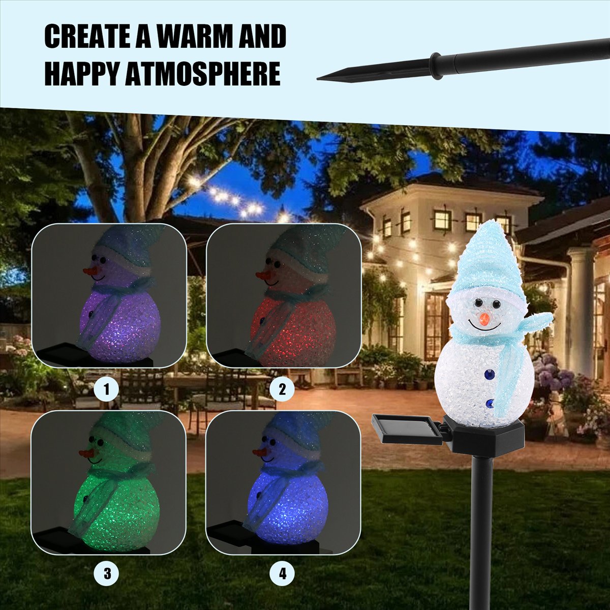 Carefree- Snowman Solar Lights - đánh giá và giá Outdoor Solar Power Xmas Lights
