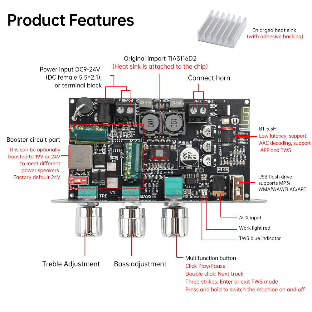 100W Mono Bluetooth 5.3 Amplif - đánh giá và giá Outdoor Power Amplifier